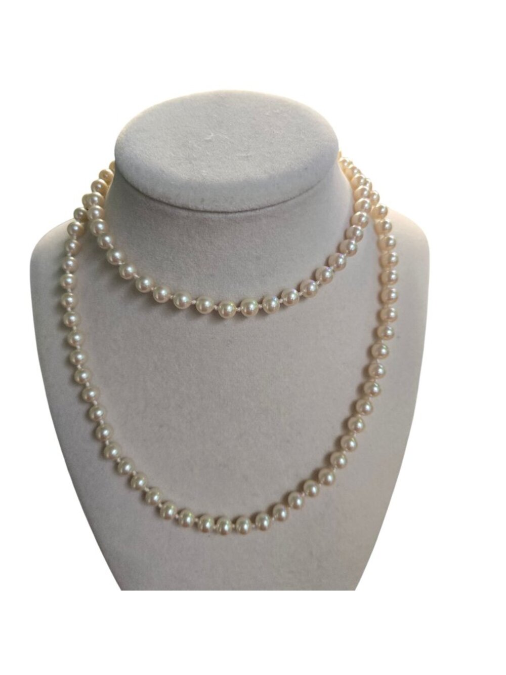 Vintage Stunning Faux Pearl Hand Knotted Mabe Safety Clasp 30" Necklace Classic